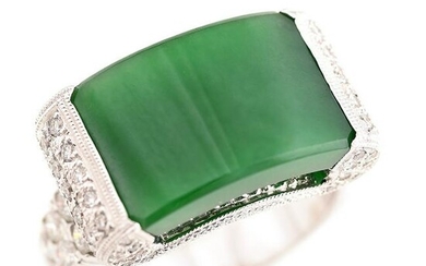 Natural 'A' Jadeite Jade, Diamond, 18k White Gold Ring.