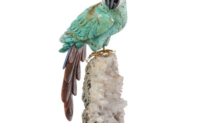 Natural Chrysocolla Quartz & Amethyst Bird Statue