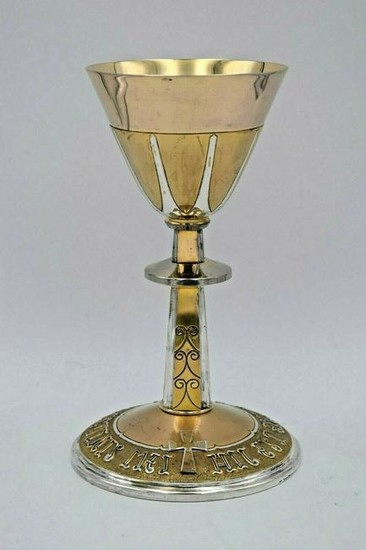 Nice Antique Neo-Gothic Chalice + Cup 800 Silver + 8