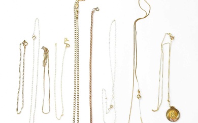 Nine 9ct gold chains of various sizes and designs including...