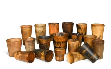 Nineteen assorted horn beakers, 19th century