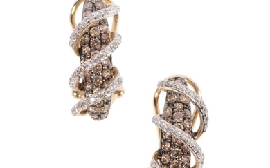 ORUMIA: A PAIR OF WHITE AND CHOCOLATE DIAMOND EARRINGS with ...