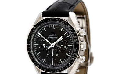 Omega Speedmaster Moonwatch wristwatch, men, original box, guarantee card, instruction manual and spare strap, 2020, stainless steel, d=42 mm / Men's Omega Speedmaster Moonwatch wristwatch, reference 311.33.42.30.01.001, manual movement. Black dial...