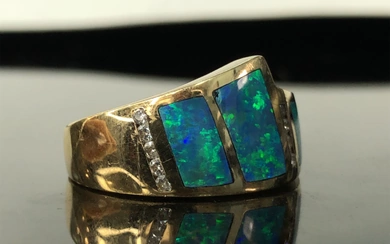 Opal Inlay and Diamond Ring