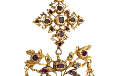 Oreficeria siciliana, Gold pendant with precious stones and pearls, 18th century