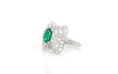 Oval Shaped Emerald Diamond Layered Ring