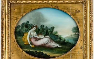 PAINTING ON GLASS SHOWING VENUS AND AMOR