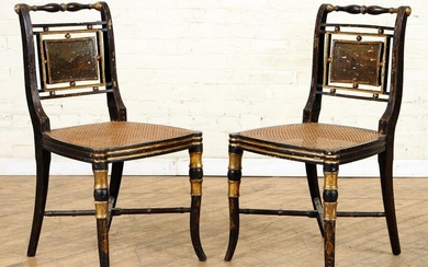 PAIR ENGLISH REGENCY STYLE SIDE CHAIRS CANE SEATS