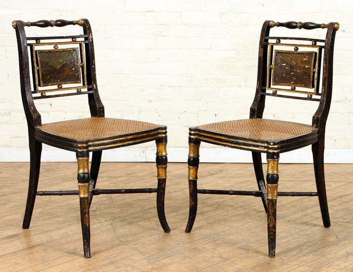 PAIR ENGLISH REGENCY STYLE SIDE CHAIRS CANE SEATS