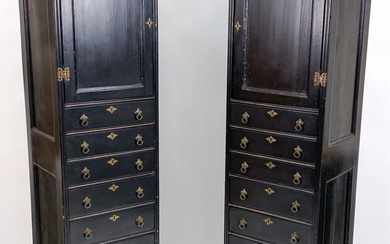 PAIR OF ANTIQUE TALL EBONIZED SILVER CABINETS