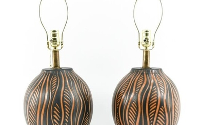 PAIR OF MID-CENTURY ABSTRACT CERAMIC LAMPS