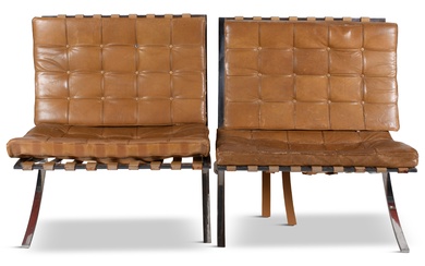 PAIR OF MIES VAN DER ROHE FOR KNOLL "BARCELONA" CHAIRS, CIRCA 1965 30 x 29 1/2 x 30 in. (76.2 x 74.9 x 76.2 cm.)