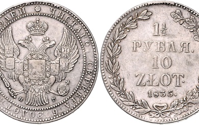 POLEN, Nikolaus I. von Russland, 1825-1855, 10 Zlotych =1 1/2 Rubel 1835 HG