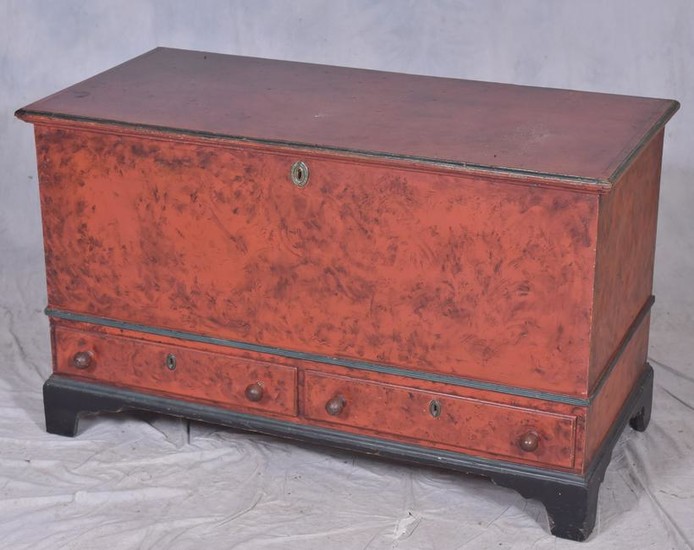 Paint decorated pine Chippendale blanket chest