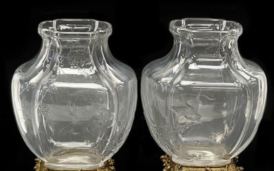 Pair Baccarat Rock Crystal Bronze Mounted Vases