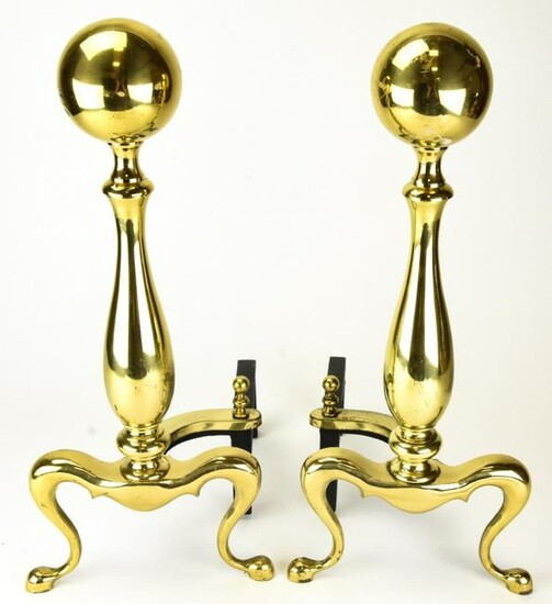 Pair Brass and Cast Iron Andirons