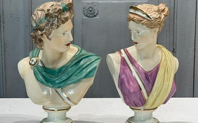 Pair Large Meissen Porcelain Busts