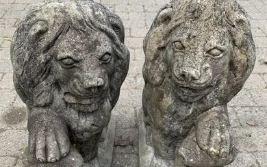 Pair Neoclassical Style Figural Lion Garden Statue