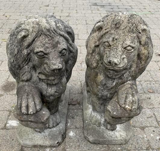 Pair Neoclassical Style Figural Lion Garden Statue