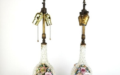 Pair Porcelain & Composition Floral Lamps