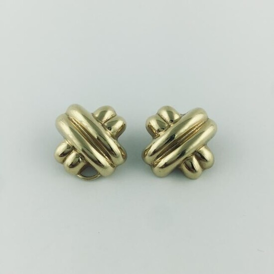 Pair of 14 K yellow gold clip-on earrings.