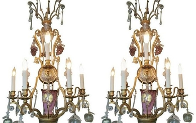 Pair of 1920s Brass and Hand Blown Murano Glass
