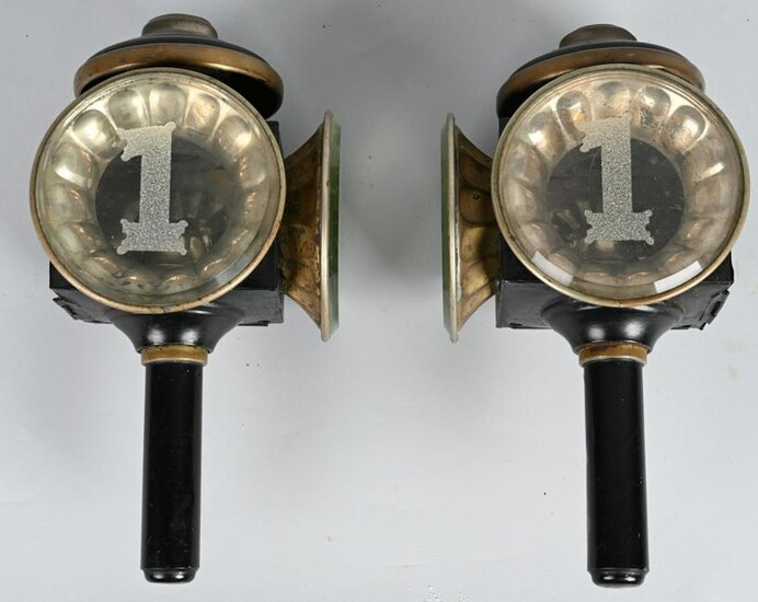 Pair of Brass Engine Lamps two lenses