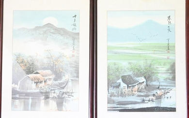 Pair of Chinese Watercolor Landscape Paintings