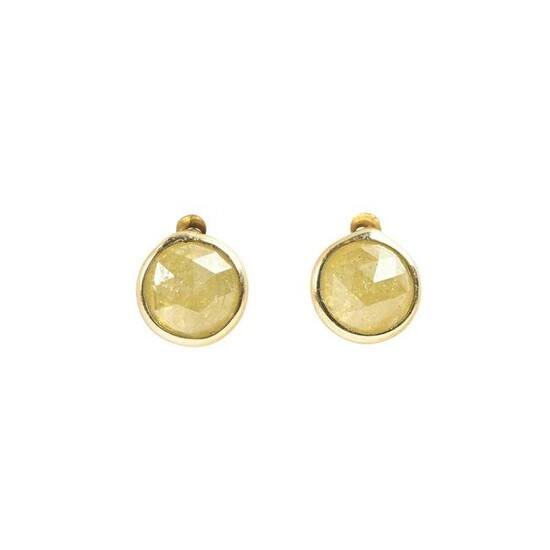 Pair of Diamond, 18k Yellow Gold Stud Earrings.