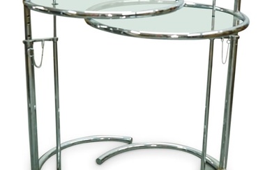 Pair of Eileen Gray (E1027) Adjustable Height Chrome & Glass Side Tables