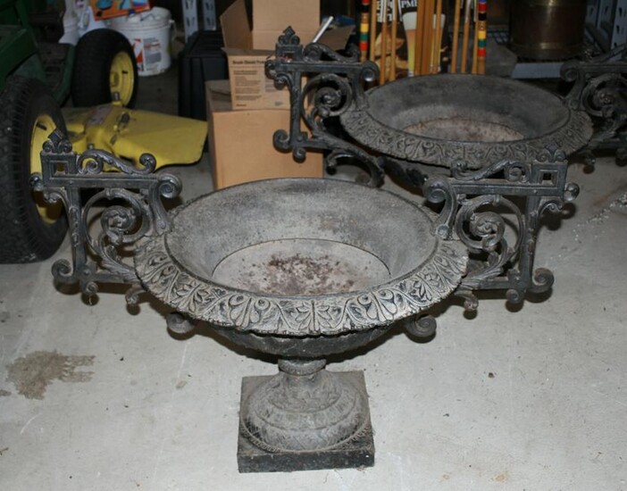 Pair of Fiske Cast Iron Classical Victorian Garden Urns