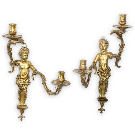 Pair of French Ormolu Twin-Branch Sconces