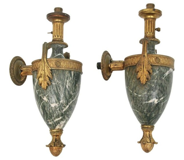 Pair of Gilt Bronze and Marble Sconces