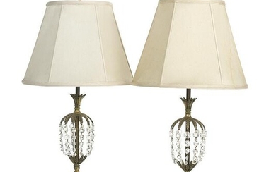 Pair of Neoclassical-Style Brass & Crystal Lamps