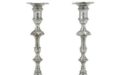 Pair of Paktong candlesticks, mid-18th century