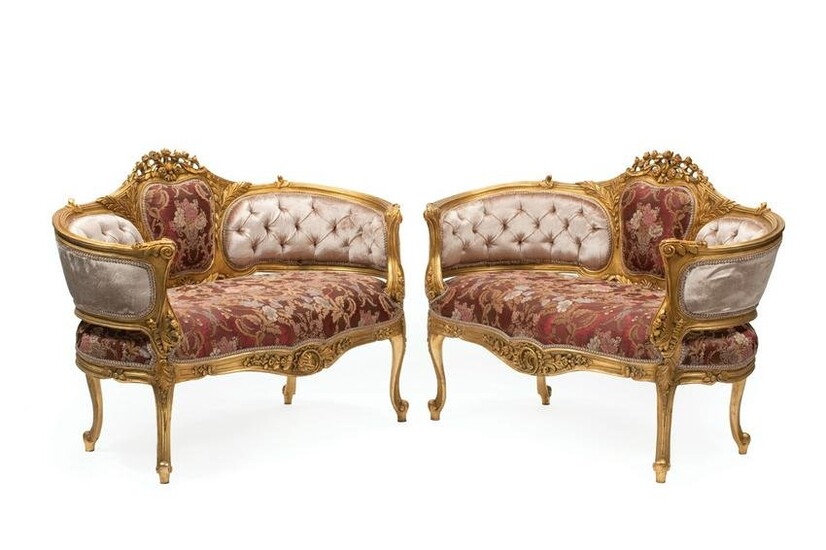 Pair of Rococo-Style Giltwood Canapes