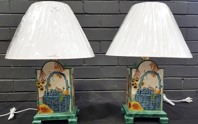 Pair of Square Wooden Table Lamps - 3206
