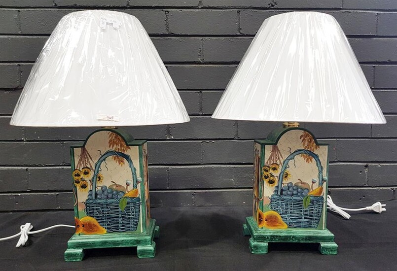 Pair of Square Wooden Table Lamps - 3206