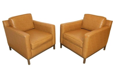 Pair of Vintage leather style chrome base club chairs