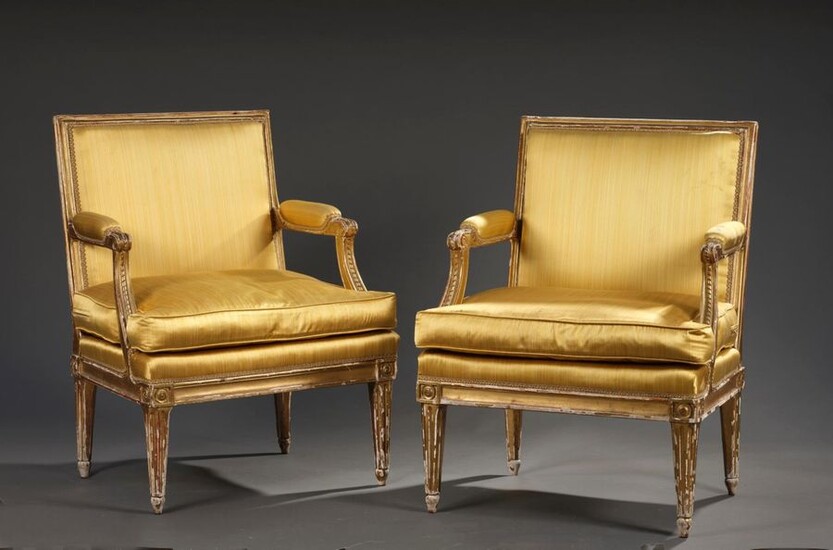 Pair of small low moulded and gilded wood canopies stamped L. C. Carpentier, Transition