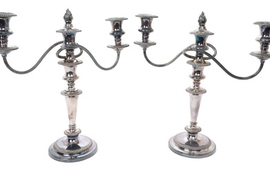 Pair of three light silver plated candelabra
