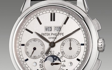 Patek Philippe, Ref. 5270G-001 A very fine, attractive and well-preserved white gold perpetual calendar chronograph wristwatch with moon phases, leap year, day and night indication, additional caseback, Certificate of Origin and presentation box