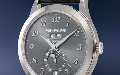 Patek Philippe, Ref. 5396G A sublime white gold automatic wristwatch with center seconds, annual calendar, moonphases, 24 hours indication, guarantee and box