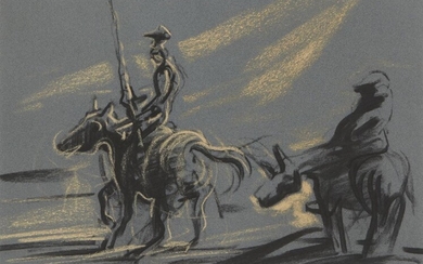 Peter Howson OBE, Scottish b.1958 - Study for Don Quixote and Sancho Panza, 2004; pastel on paper, signed lower left 'Howson', 21.5 x 29 cm (ARR) Provenance: with Flowers East, London, AFG 36547 (according to the label attached to the reverse of...