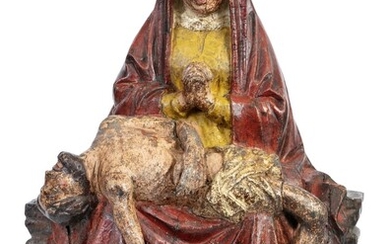 Pieta en bois sculpté et polychromé Travail du XVIIe siècle Hauteur : 49 cm (usures...