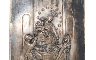 Plaque en argent repoussé avec l'image ''Notre-Dame du Rosaire à Pompéi'', début du 20e siècle...