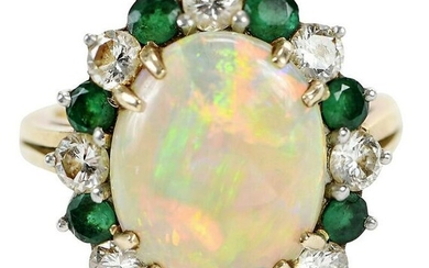 Platinum, 18kt., Opal, Diamond, and Emerald Ring