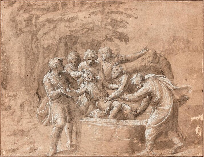 Polidoro CALDARA, dit Polidoro da CARAVAGGIO Caravaggio, 1495 - Messine, 1543 Joseph jeté dans le puits par ses frères Plume et encr...