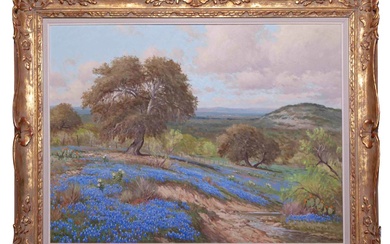 Porfirio Salinas, Texas Bluebonnets, Oil on Canvas