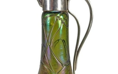 Probably Loetz Art Nouveau iridescent glass jug